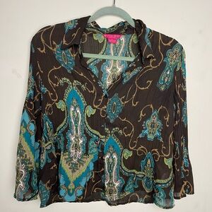 Sunny Leigh Teal and Brown Paisley Blouse
